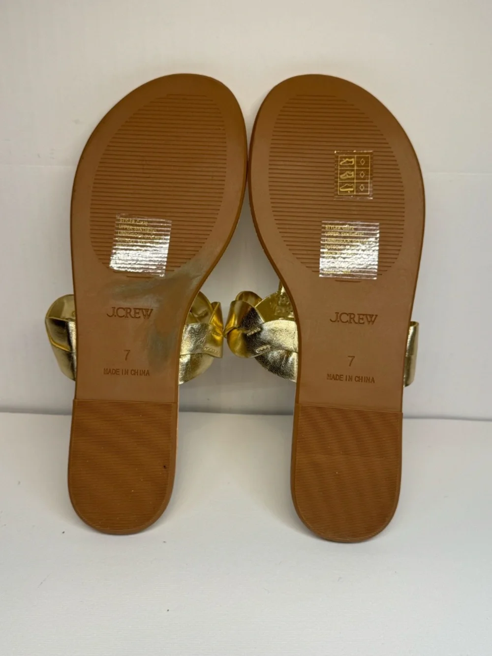 J. Crew Gold Metallic Braided Thong Sandals Flip Flops Size 7